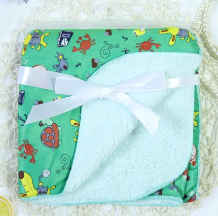 Coral Fleece Baby Blanket - Green Animal