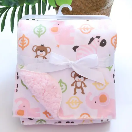 Coral Fleece Baby Blanket - Pink Monkey