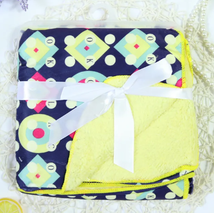 Coral Fleece Baby Blanket - Navy & Yellow